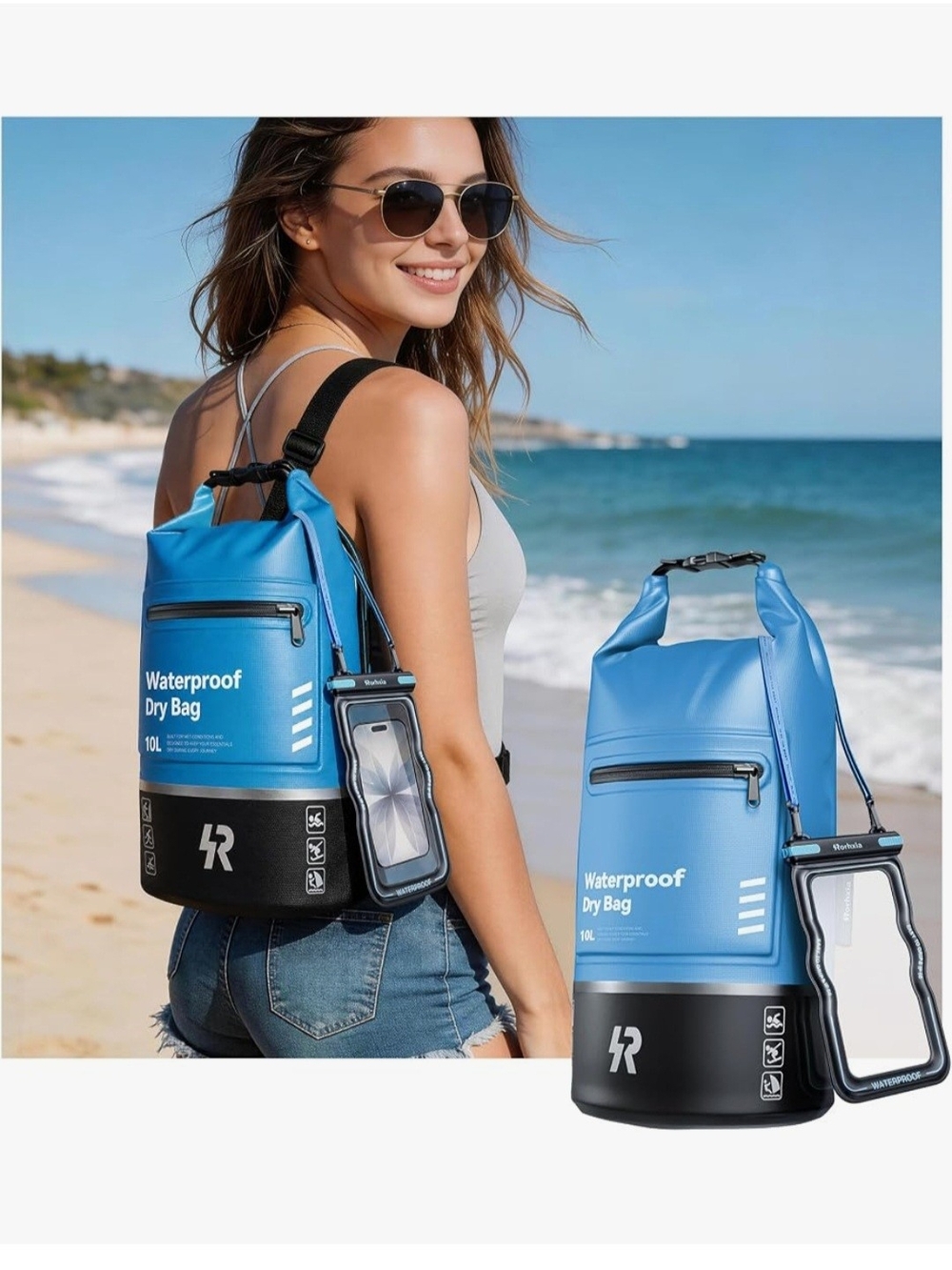 10L Waterproof Dry Bag Backpack in Blue - Outdoor Roll-Top Carrier